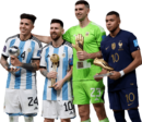 Enzo Fernandez, Lionel Messi, Emiliano Martinez & Kylian Mbappé football render