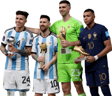 Enzo Fernandez, Lionel Messi, Emiliano Martinez & Kylian Mbappé